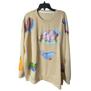 Size M Thanksgiving Dinner Novelty Crewneck Sweatshirt Beige Funny Holiday Comfy